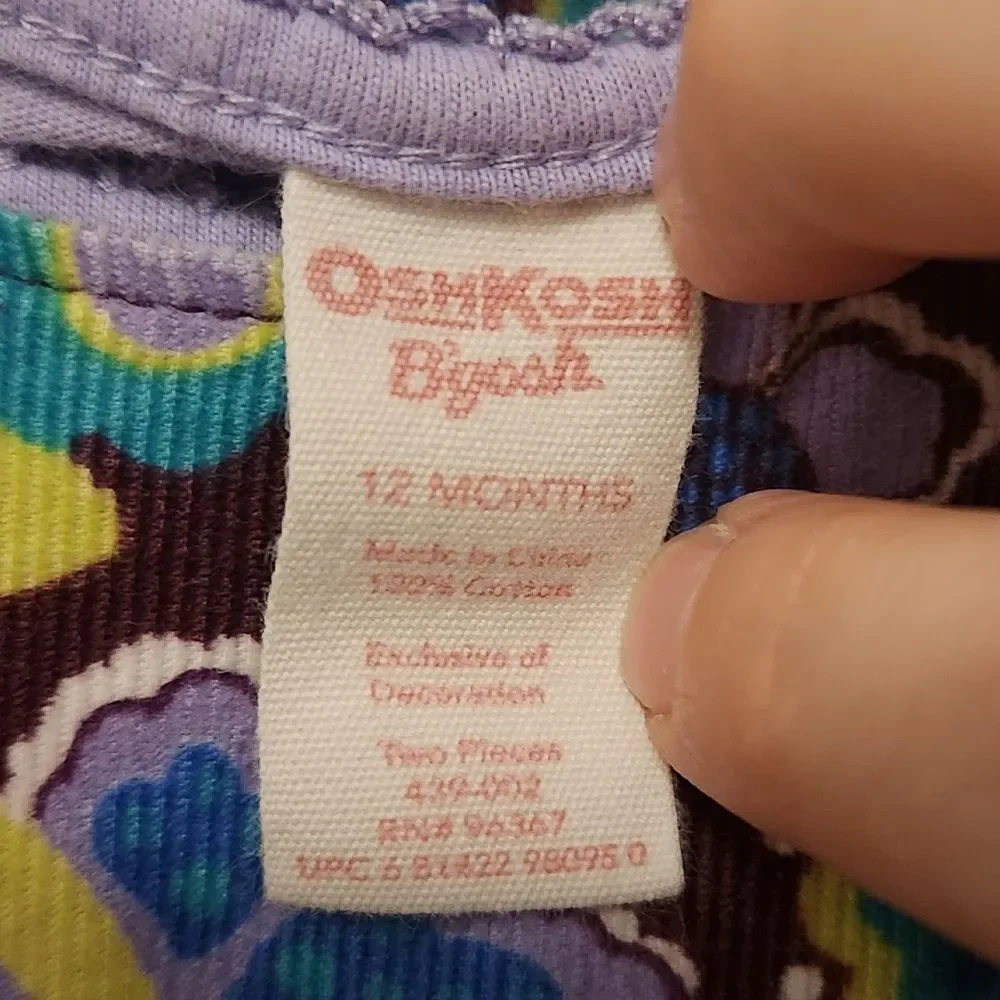 Vintage Osh Gosh 2 Piece Floral Purple Courduroy Kids Dress Size 12 months